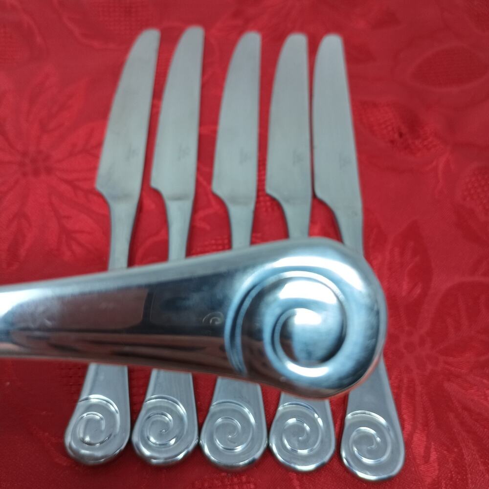 6X BK Robert Welch AMMONITE BRIGHT Stainless Dinner Butter Knives Serrated
